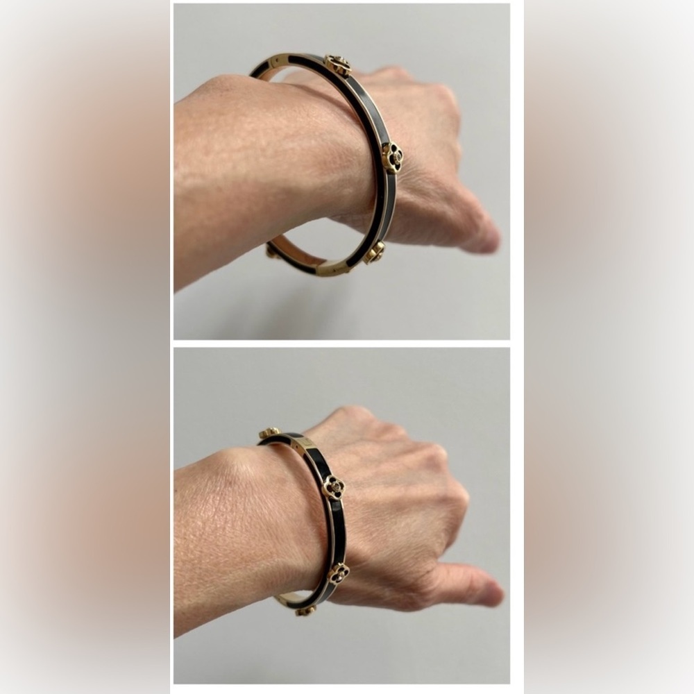 Henri Bendel Grey and Goldtone Bangle Swarovski embedded Clovers